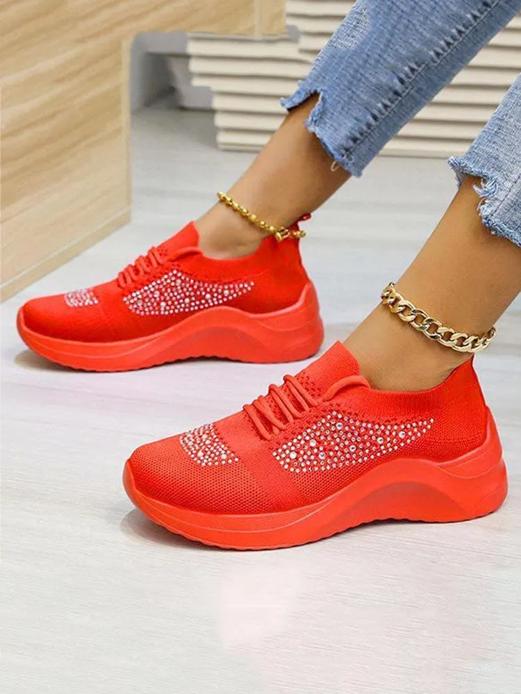 Rhinestone Flyweaving Sneakers