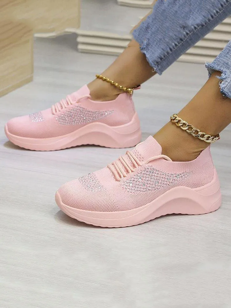 Rhinestone Flyweaving Sneakers