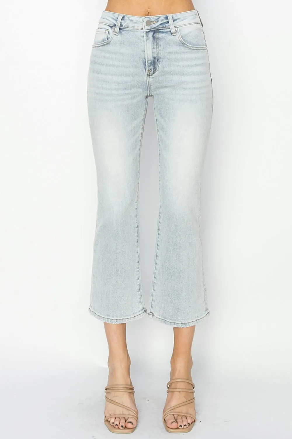 RISEN Light Blue Mid Rise Cropped Flare Jeans