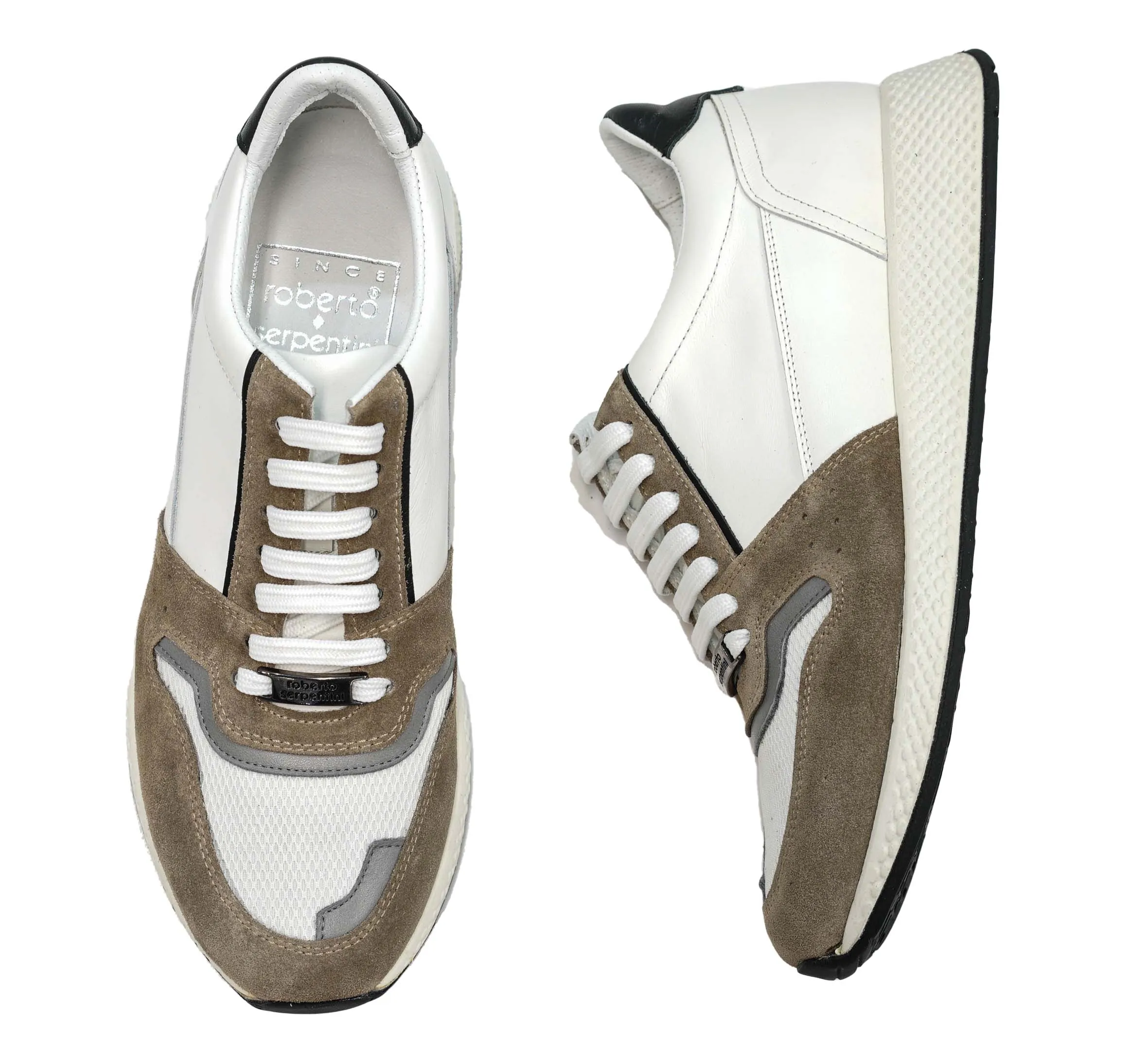 Roberto Serpentini Men's White & Taupe Sneaker 1966