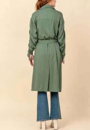 Ruched Tie Sleeve Trench Coat
