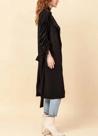 Ruched Tie Sleeve Trench Coat