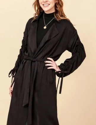 Ruched Tie Sleeve Trench Coat