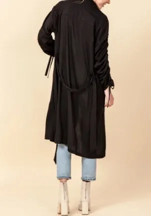 Ruched Tie Sleeve Trench Coat