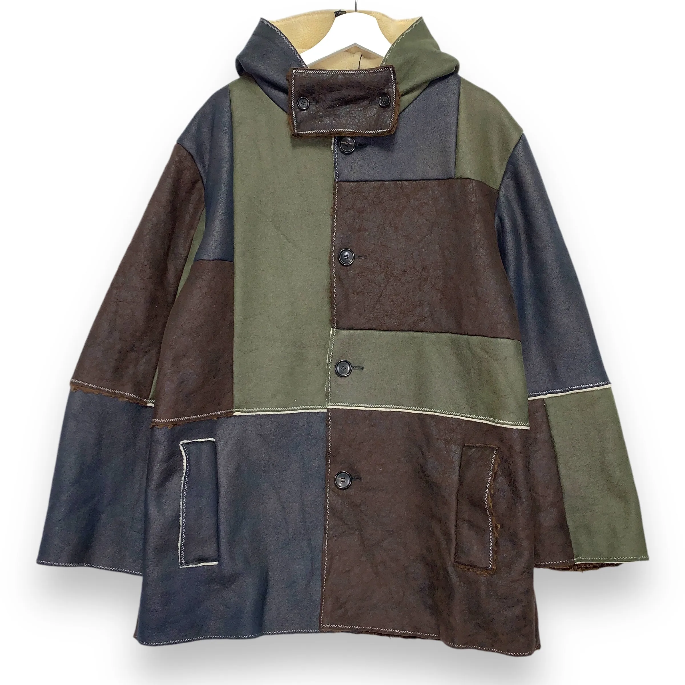 [S] Gosha Rubchinskiy Dover Street Market Faux Sheepskin Patchwork Jacket Coat