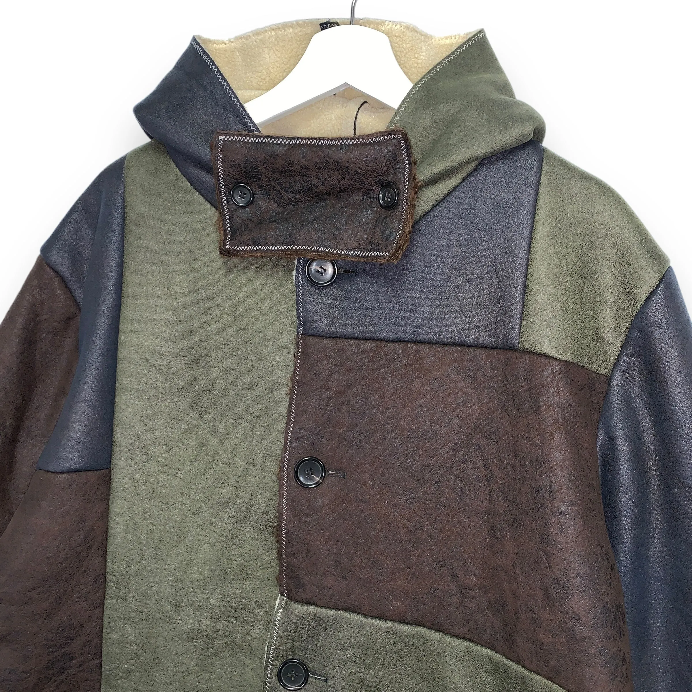 [S] Gosha Rubchinskiy Dover Street Market Faux Sheepskin Patchwork Jacket Coat