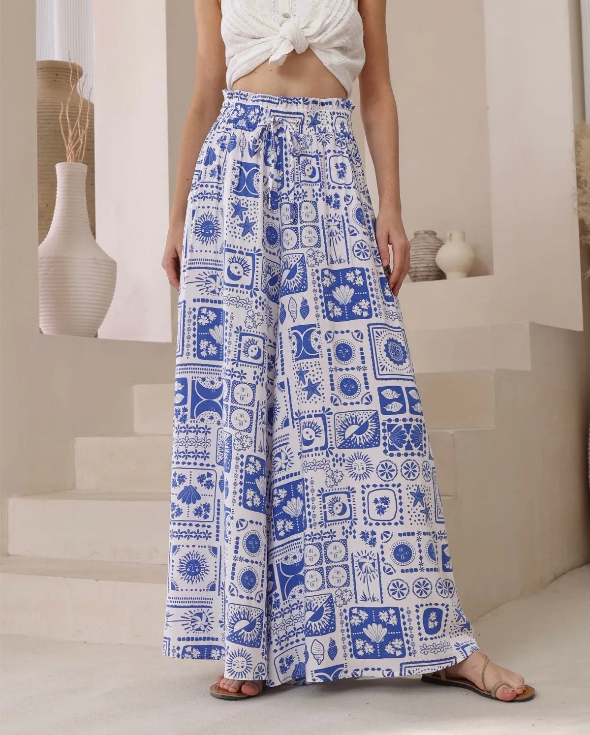 Sadie Wide Leg Pants--Blue