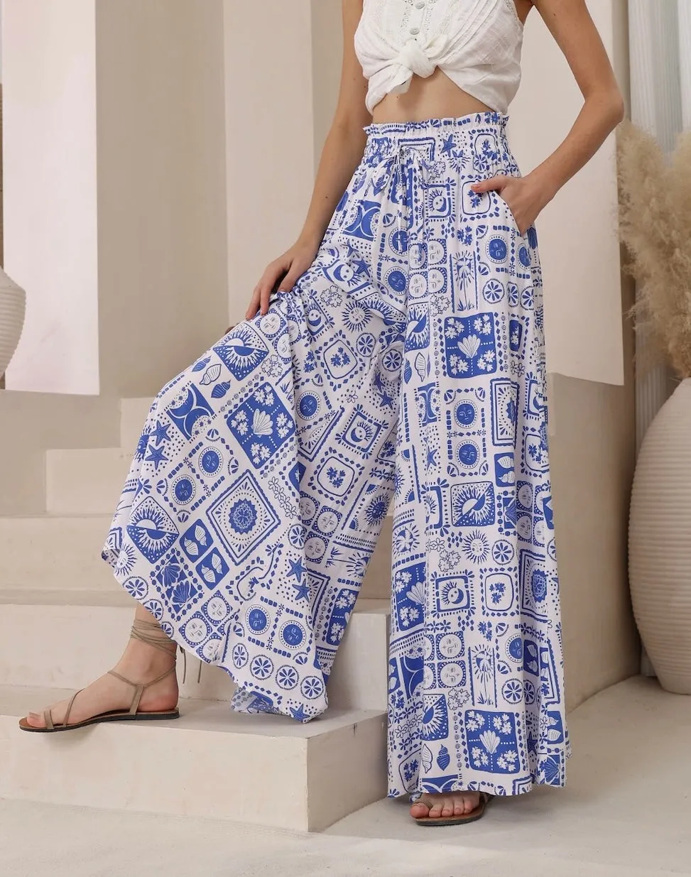 Sadie Wide Leg Pants--Blue