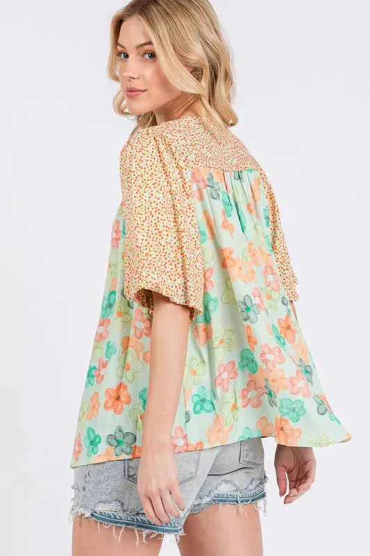 SAGE FIG Button Down Bubble Sleeves Shirt