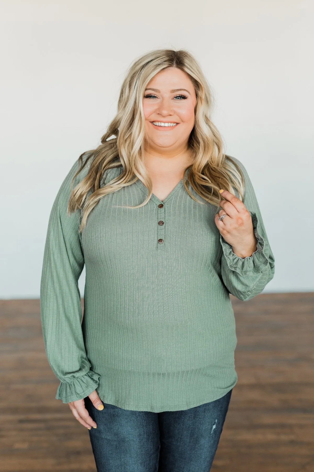 Sail Away With Me Knit Button Top- Sage