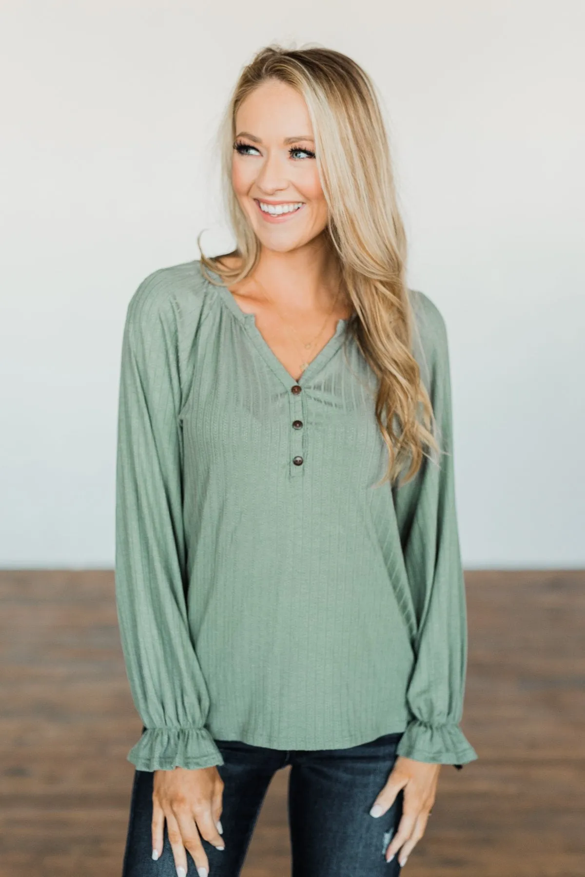 Sail Away With Me Knit Button Top- Sage