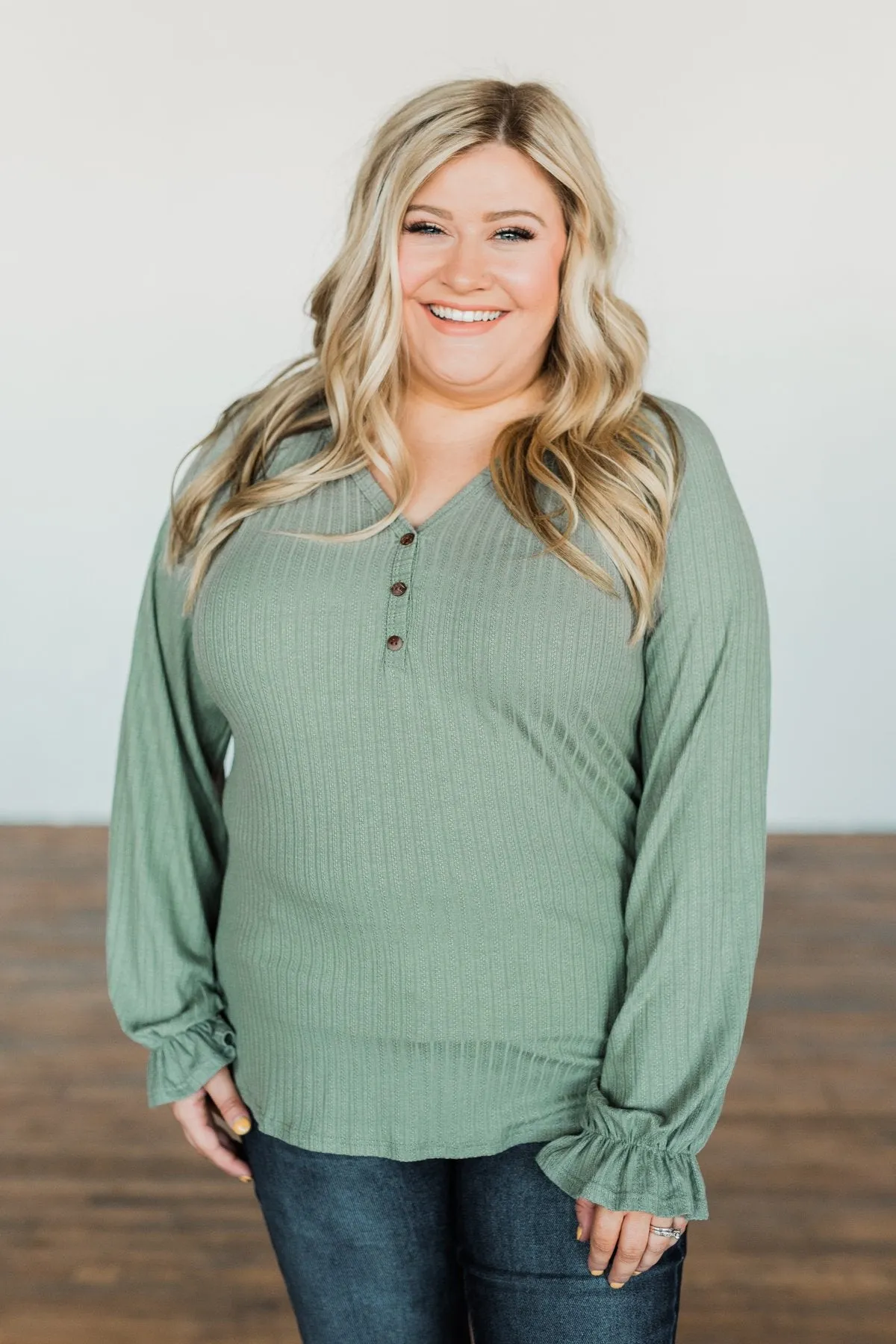 Sail Away With Me Knit Button Top- Sage