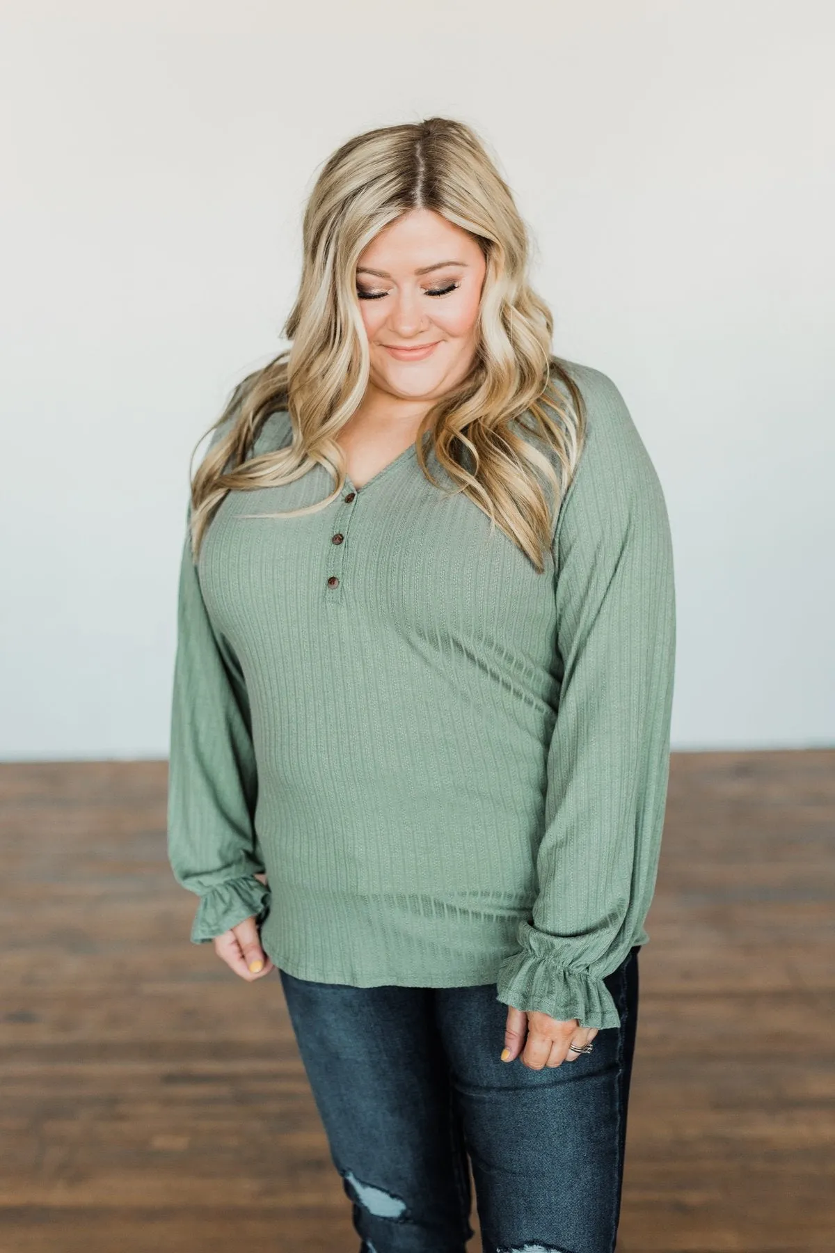 Sail Away With Me Knit Button Top- Sage