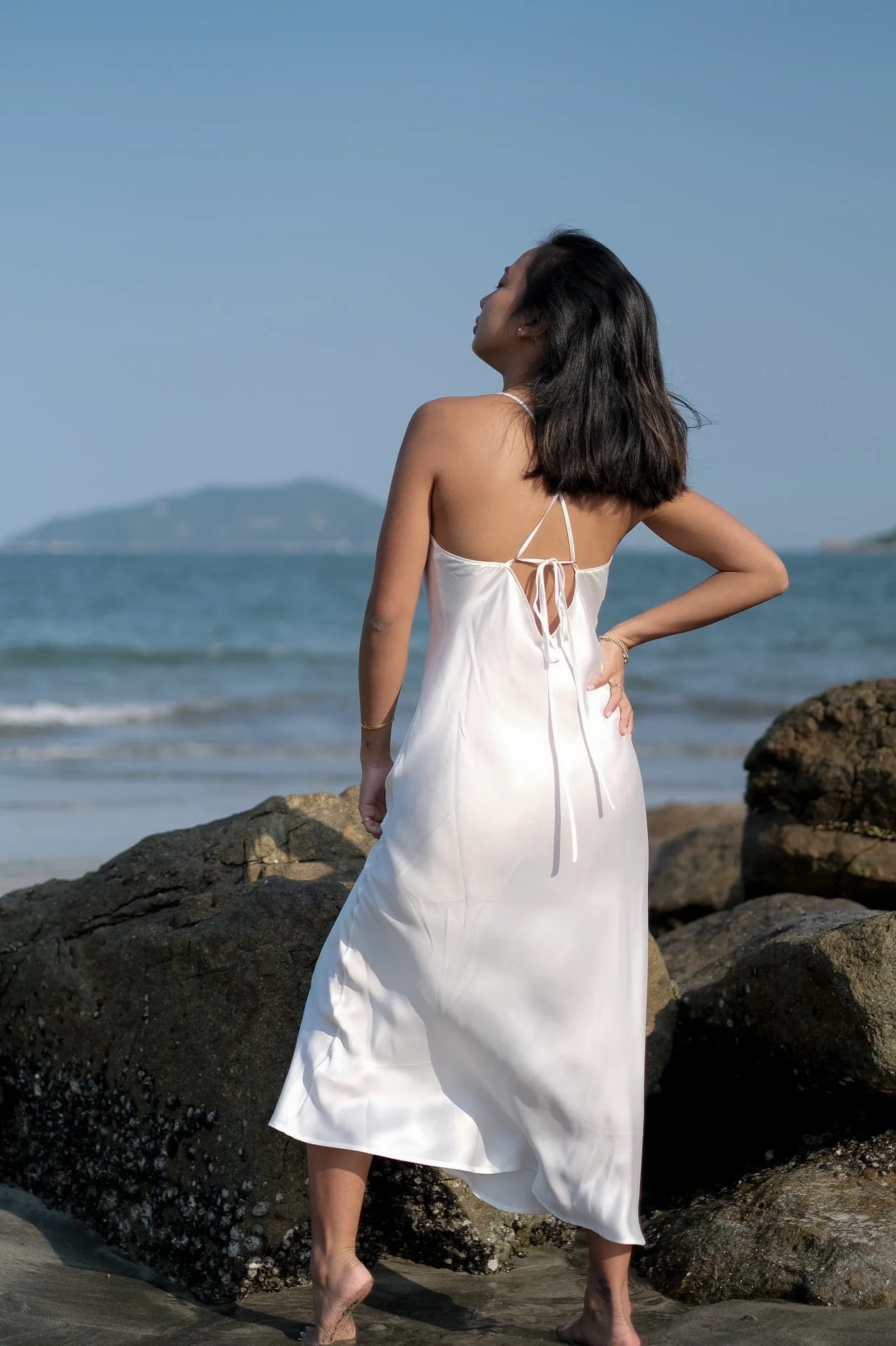 Santorini White Backless Strappy Slip Dress