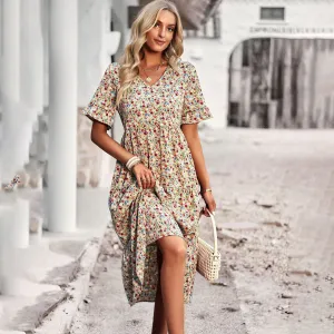 Sapphira | V-Neck Boho Midi Dress