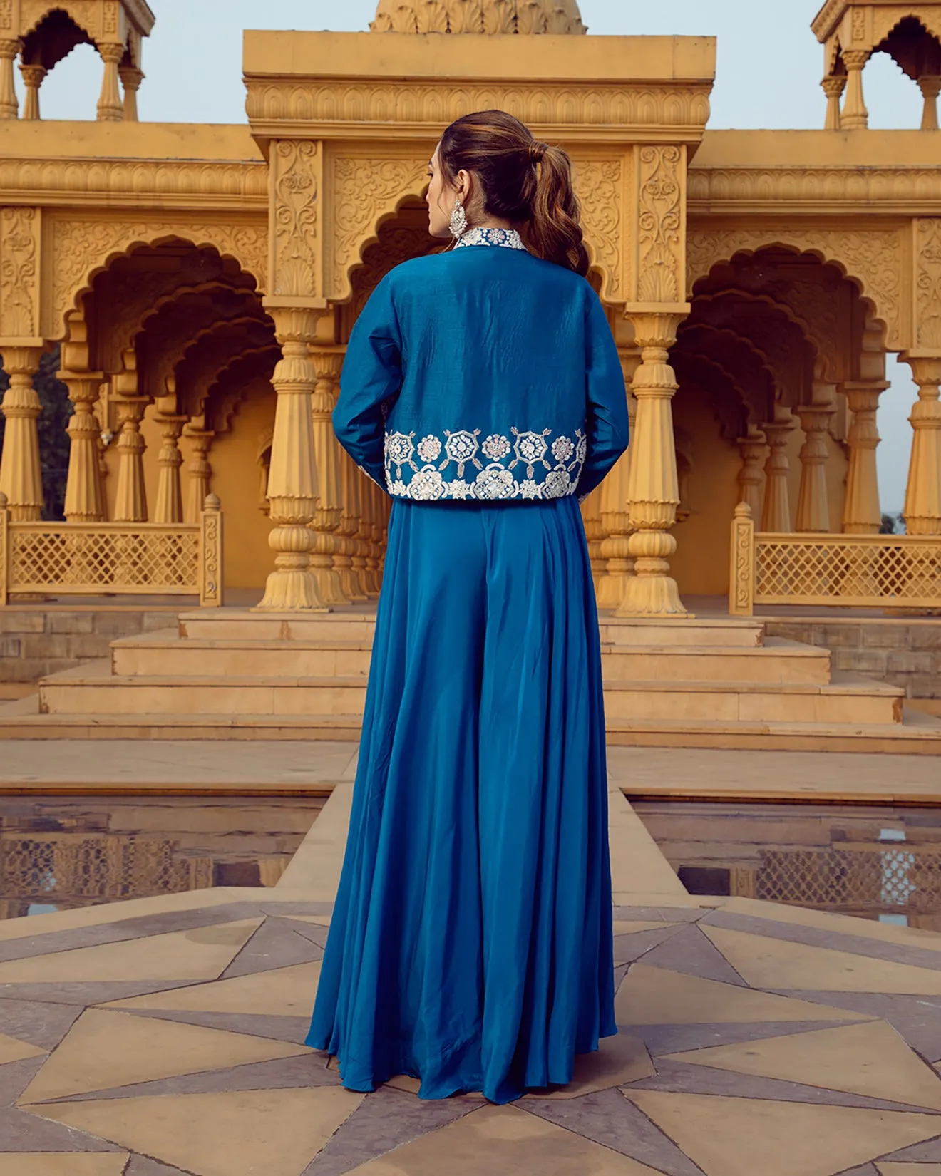 Sapphire Blue Embroidered Fusion Set