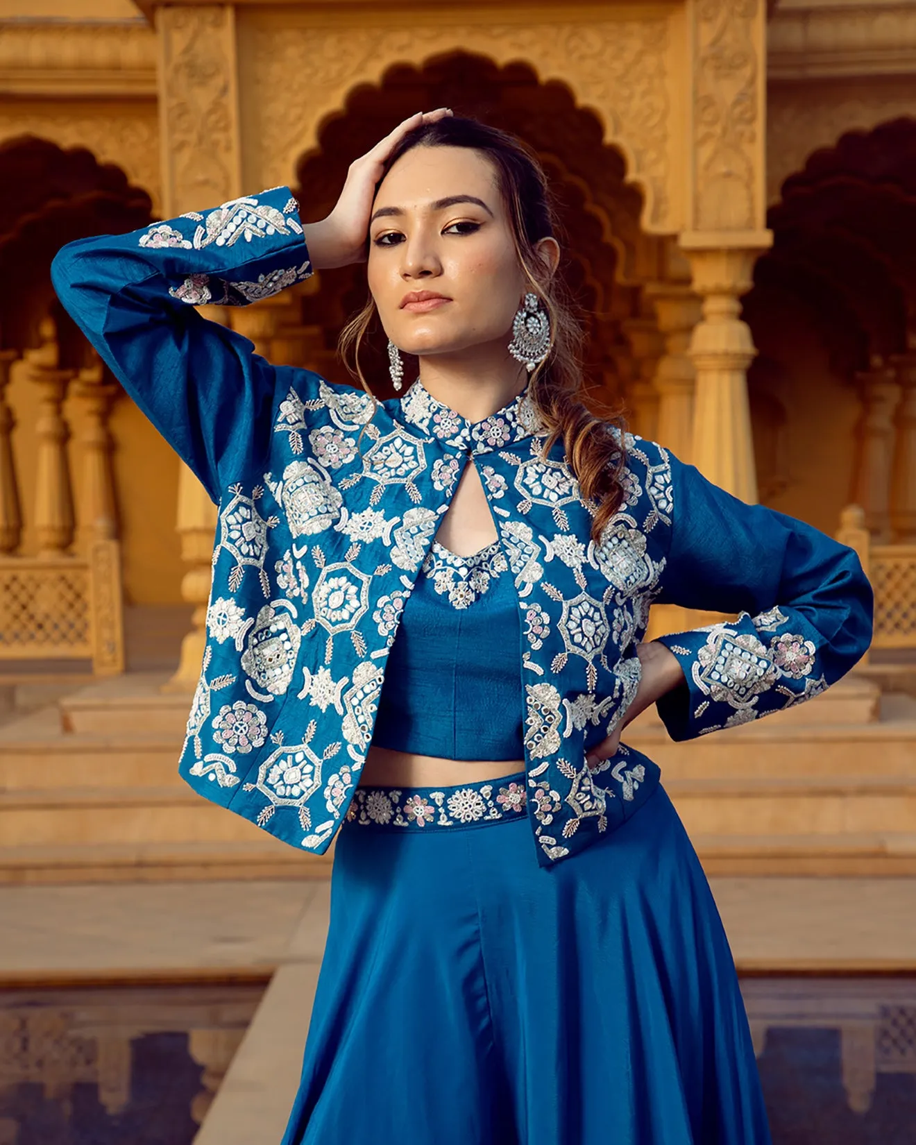 Sapphire Blue Embroidered Fusion Set