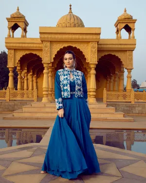 Sapphire Blue Embroidered Fusion Set