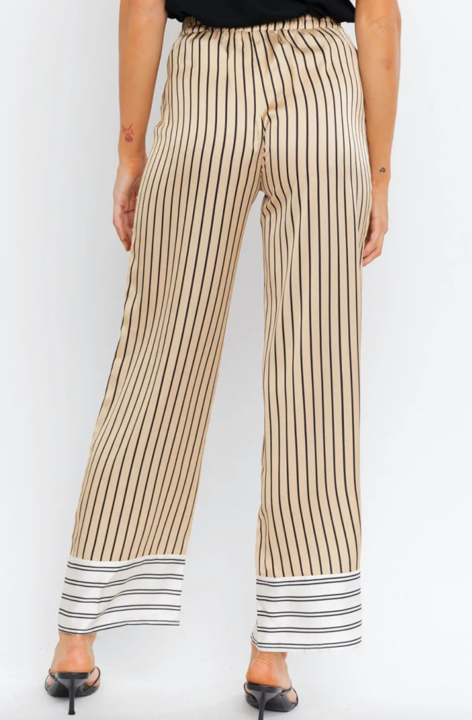 Satin Wide Leg Stripe Pants