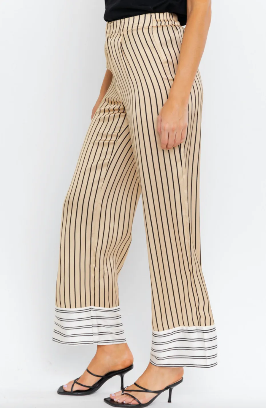 Satin Wide Leg Stripe Pants