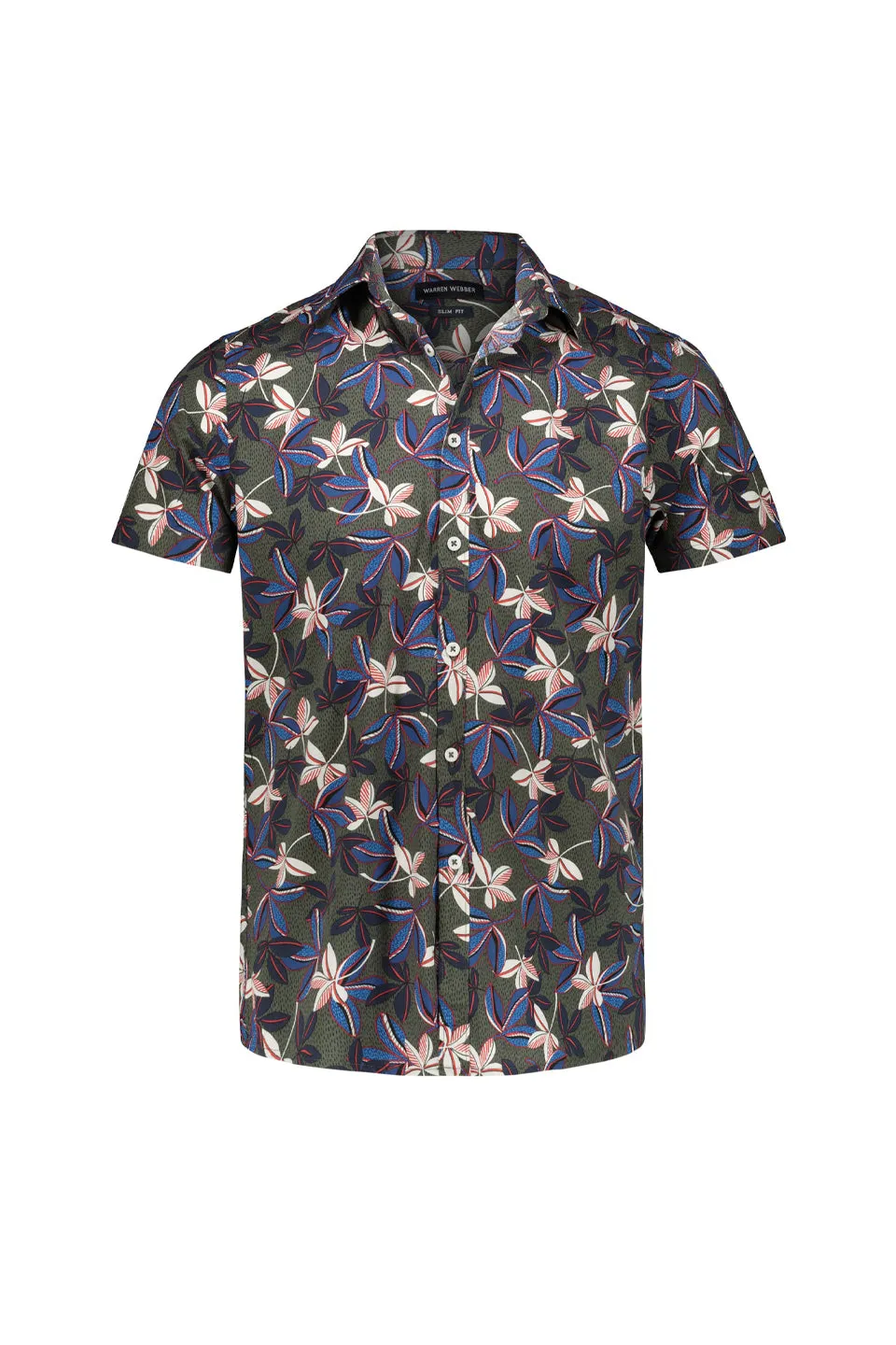 Short Sleeve Floral Print Shirt In Olive
