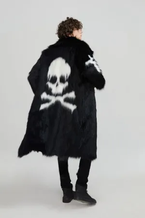 Skull and Bones Faux Fur Coat