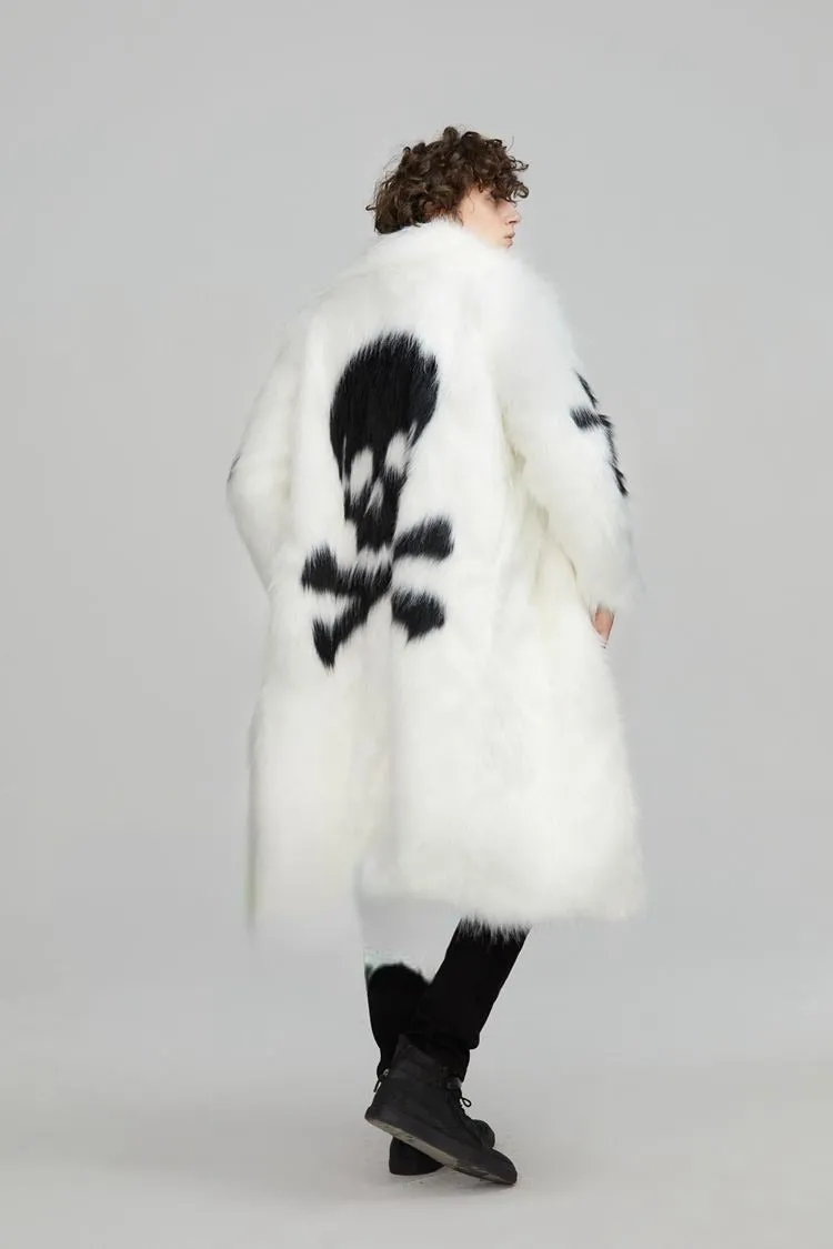 Skull and Bones Faux Fur Coat