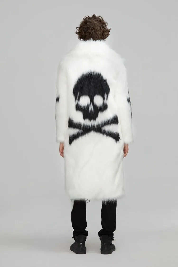 Skull and Bones Faux Fur Coat
