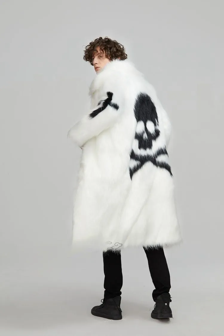 Skull and Bones Faux Fur Coat