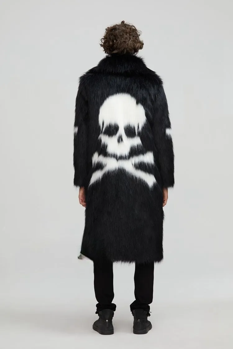 Skull and Bones Faux Fur Coat