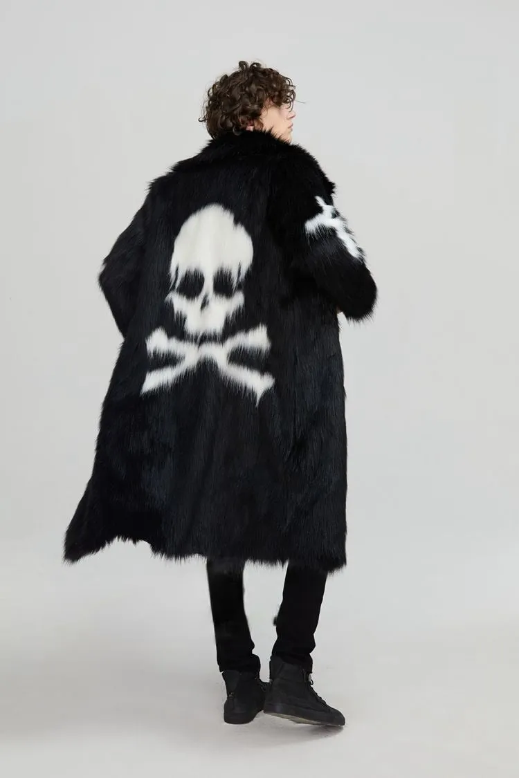 Skull and Bones Faux Fur Coat