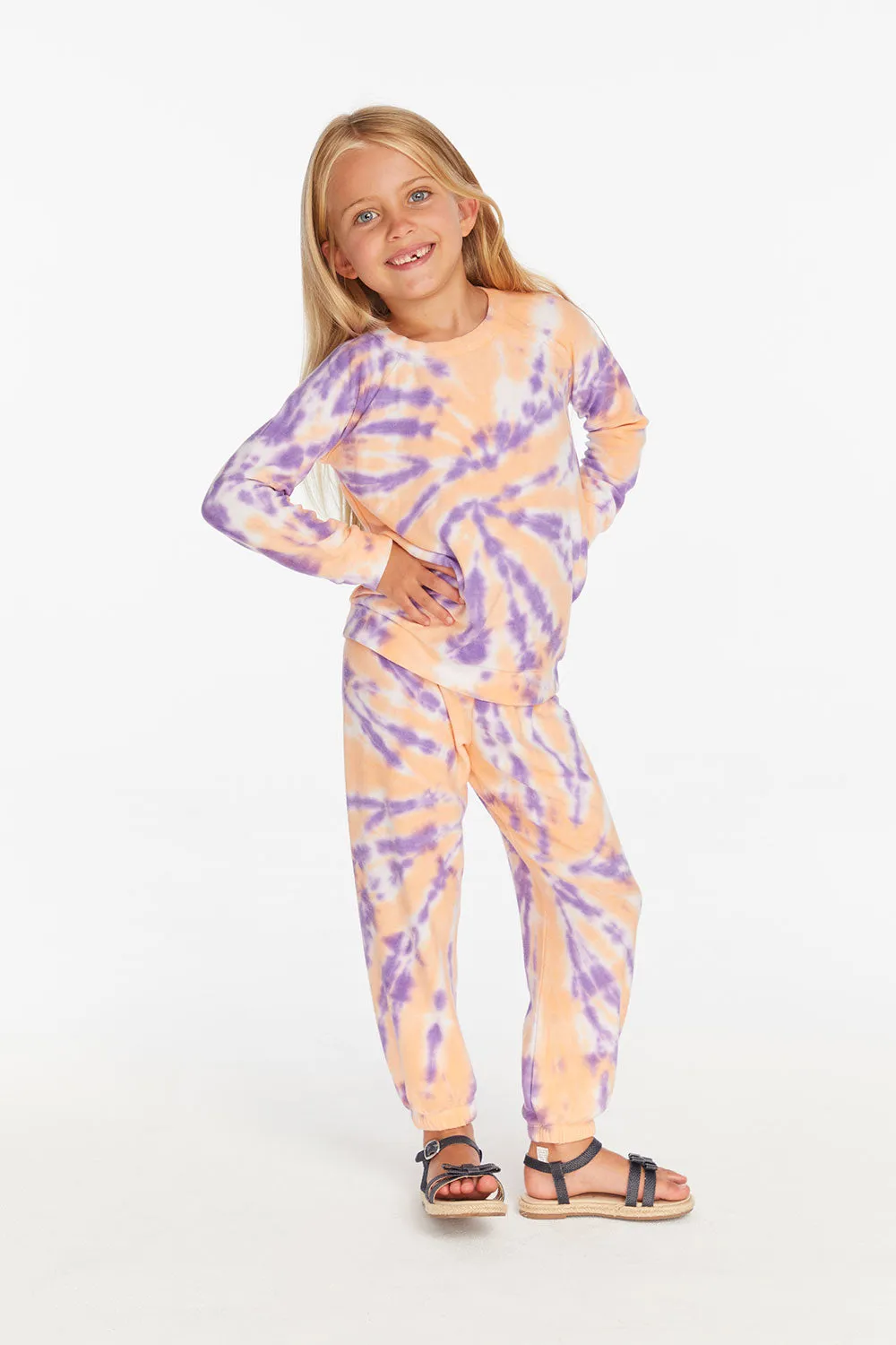 Slim Peach Lavender Tie Dye Girls Slouchy Pant