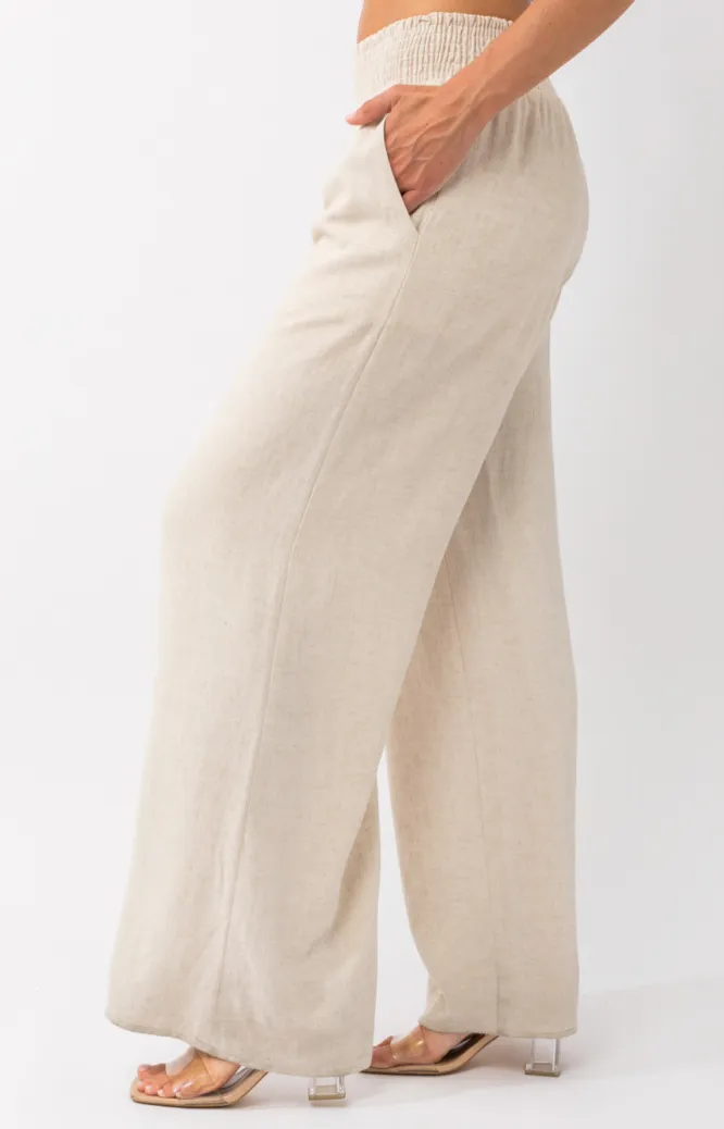 Smocking Waist Wide Leg Pants