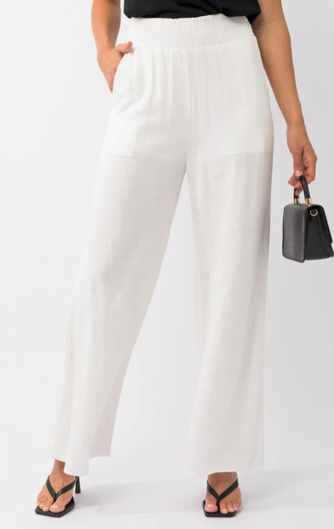 Smocking Waist Wide Leg Pants