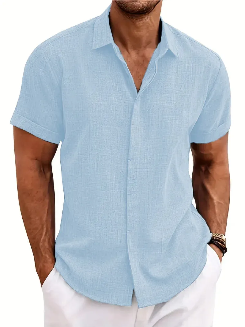 Sommer Herren Baumwolle und Leinen Revers Shirt Von BeachVogue
