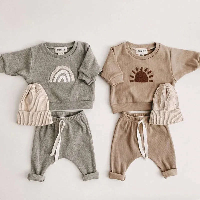 Spring Autumn  Boy Girls Clothes Cotton Set Sweatshirts Pants