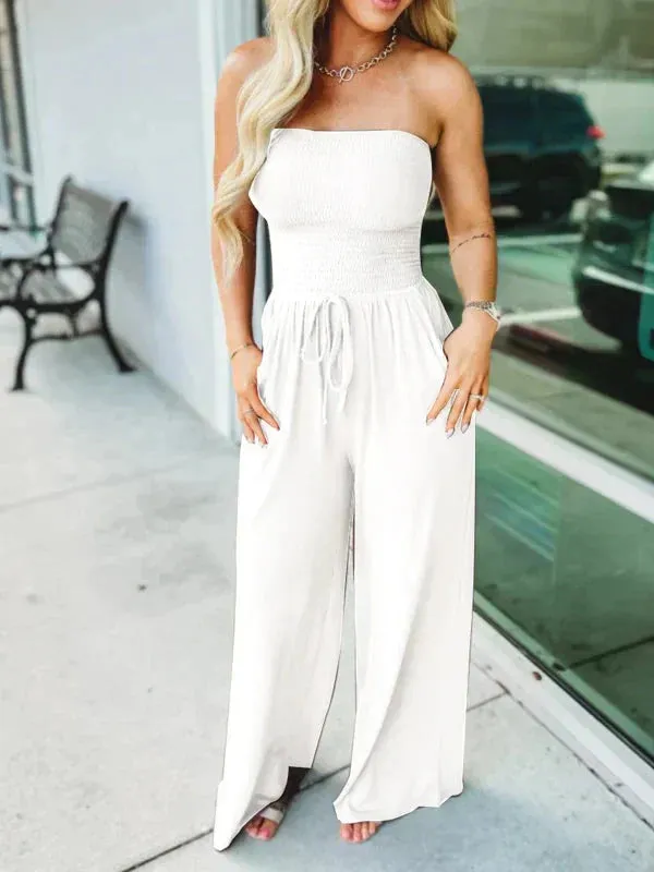 Strapless Smocked Jumpsuit | Wide-Leg Design | Relaxed and Comfortable