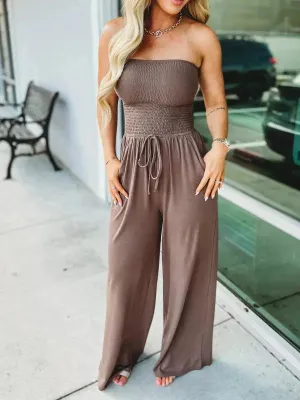 Strapless Smocked Jumpsuit | Wide-Leg Design | Relaxed and Comfortable