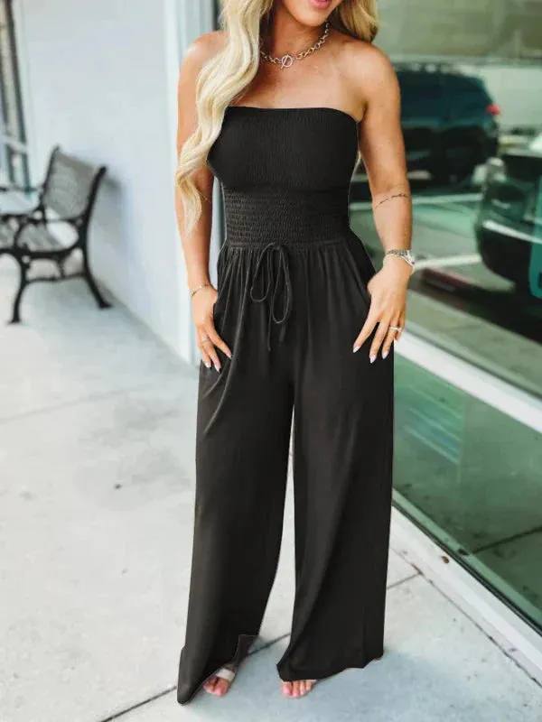 Strapless Smocked Jumpsuit | Wide-Leg Design | Relaxed and Comfortable