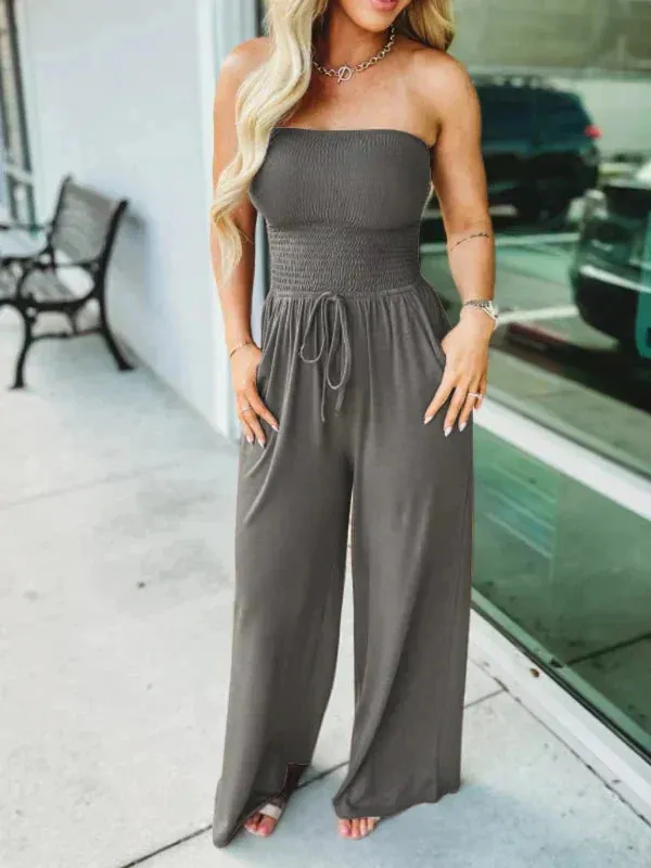 Strapless Smocked Jumpsuit | Wide-Leg Design | Relaxed and Comfortable