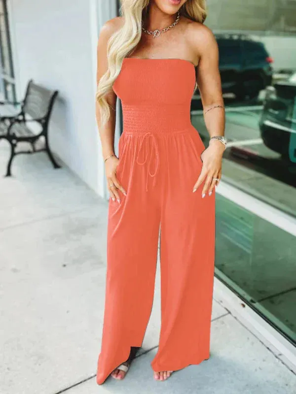 Strapless Smocked Jumpsuit | Wide-Leg Design | Relaxed and Comfortable