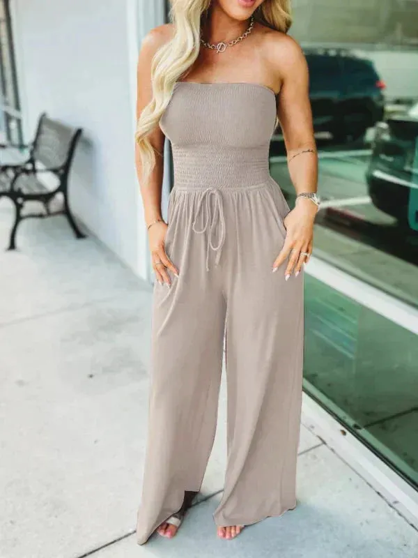 Strapless Smocked Jumpsuit | Wide-Leg Design | Relaxed and Comfortable