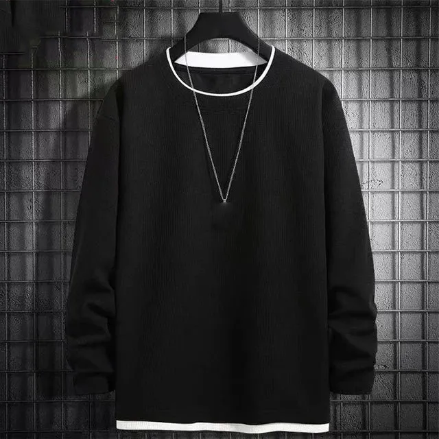 StreetFlex Herren Rundhals-Longsleeve-T-Shirts mit Fake-Zweiteiler-Design