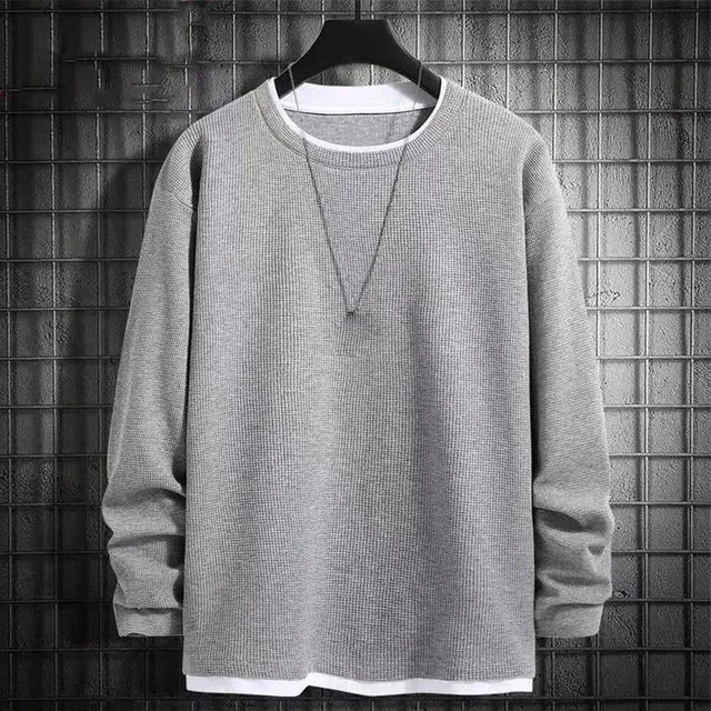 StreetFlex Herren Rundhals-Longsleeve-T-Shirts mit Fake-Zweiteiler-Design