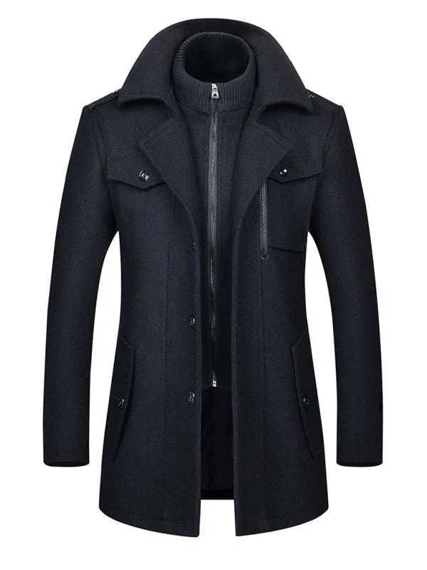 Stylish Men's Wool Double Collar Zipper Coat for Autumn & Winter