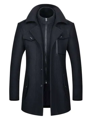 Stylish Men's Wool Double Collar Zipper Coat for Autumn & Winter