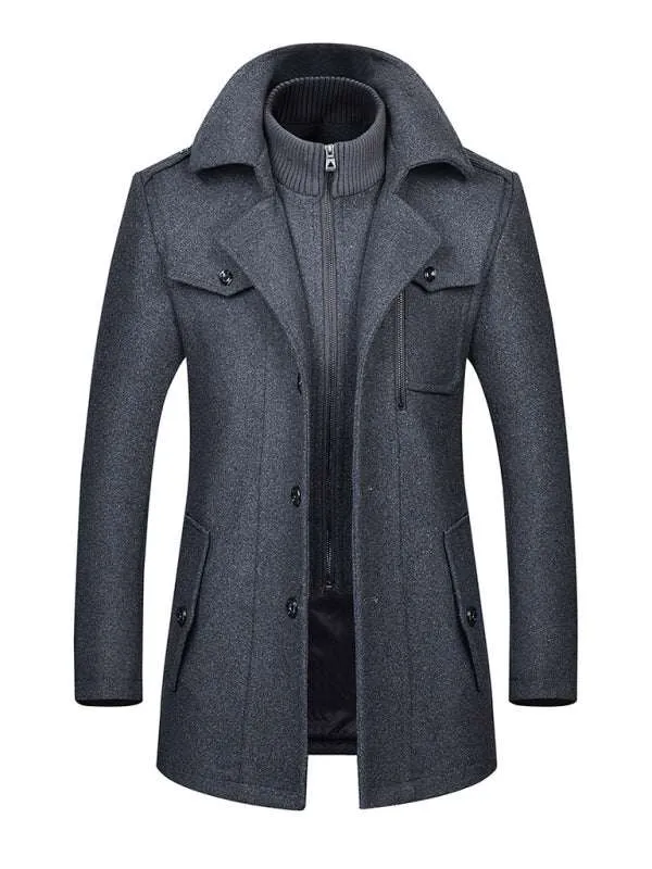 Stylish Men's Wool Double Collar Zipper Coat for Autumn & Winter