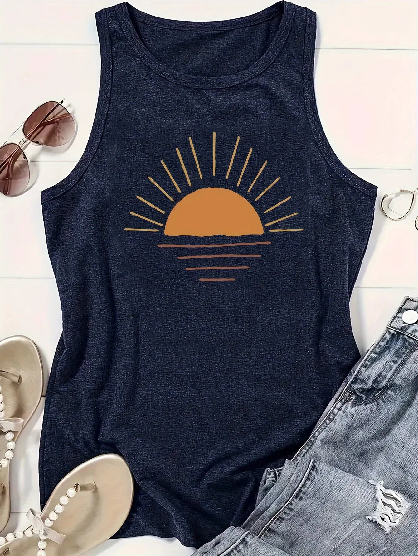 Stylish Sunset Print Crewneck Vest