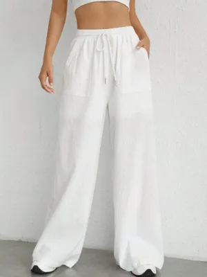 Stylish wide leg pants with drawstring at Beezti