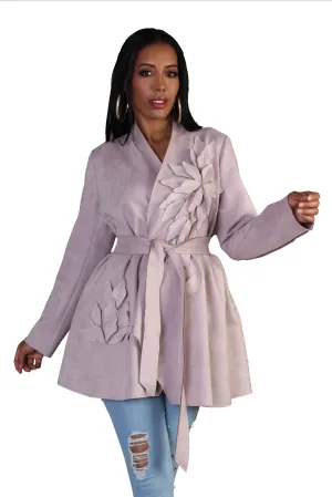 Suede Floral Embellished Belted Coat -8792